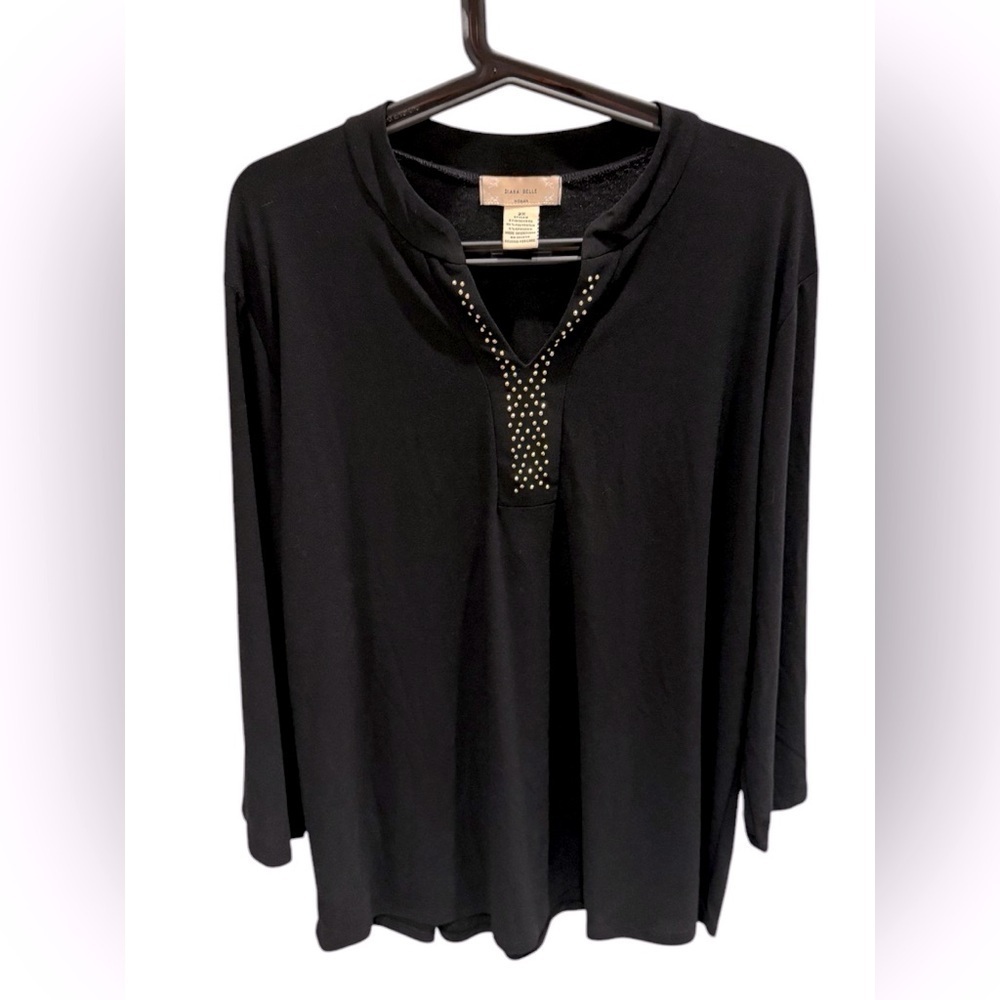 Diana Bell Black Studded Women's Top V-Neck Flowy Plus Size 2X